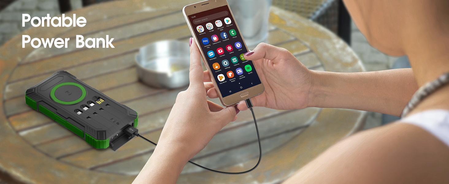 Портативний зарядний пристрій Solar Powerbank 56800mAh з бездротовою зарядкою, 30W PD, 6 виходів, ліхтарик, велика ємність для кемпінгу та подорожей (Зелений)