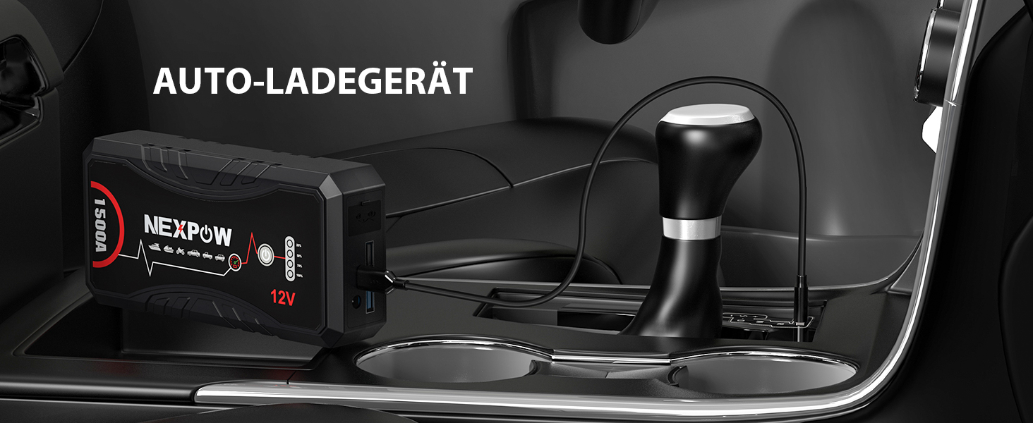 Powerbank для авто NEXPOW Starthilfe 1500A: стрибковий стартер з LED ліхтариком та USB, 12V для бензинових (7.0L) та дизельних (5.5L) двигунів