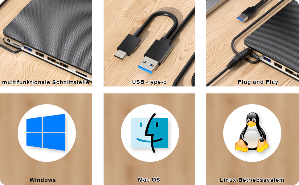 Зовнішній Blu-ray привід USB 3.0 та Type-C, портативний BD/DVD плеєр та рекордер для Windows та MacOS, чорний