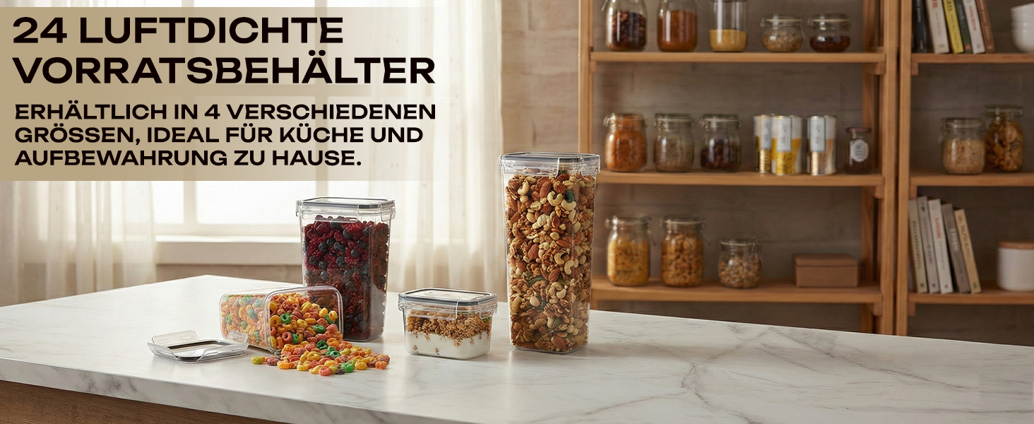 Набір контейнерів для зберігання продуктів з кришкою, 24 шт. BPA-free, великі кухонні контейнери, органайзер для борошна, цукру, круп, з ручкою та етикетками