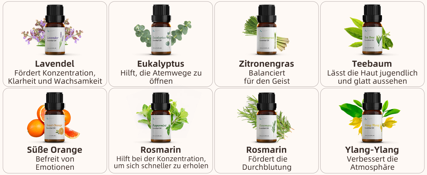 ASAKUKI Дифузор для ароматерапії 300мл, ультразвуковий зволожувач повітря з LED-підсвіткою, для дому, офісу, спа (колір: коричневий, з набором олій)