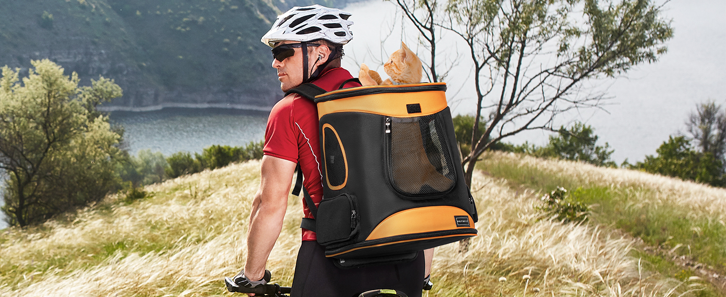 Рюкзак для кота та собаки Petsfit - зручний та дихаючий, до 5 кг, з сіткою та ременем, чорний та помаранчевий