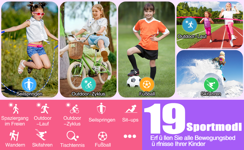 Дитячий розумний годинник для дівчаток та хлопчиків, 1.5' фітнес-трекер з 19 спортивними режимами, моніторингом сну, серцевого ритму, крокомером, IP68 водонепроникний, подарунок для дітей 6-15 років, рожевий