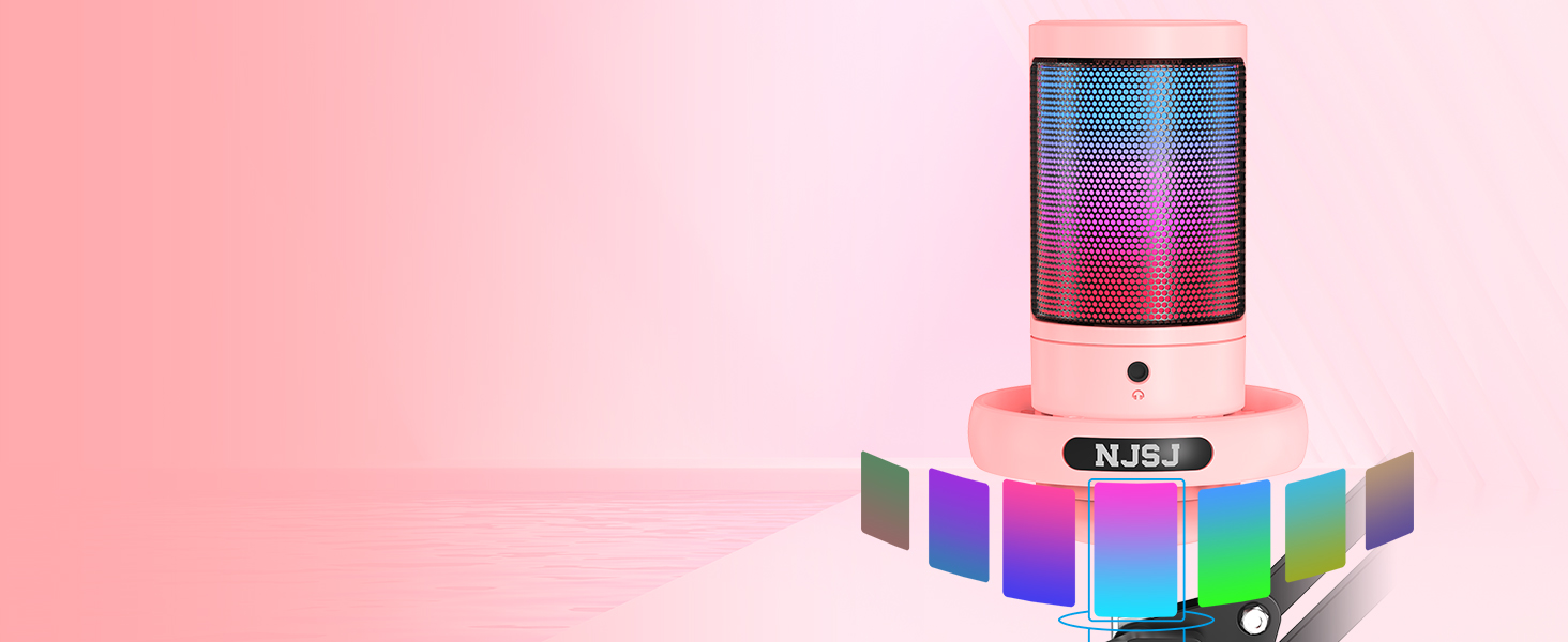 Мікрофон для ПК NJSJ Gaming з тримачем, USB мікрофон для MAC PS4 PS5, рожевий. З кнопкою вимкнення звуку, навушниками, поп-фільтром. Конденсаторний мікрофон для стрімінгу та подкастів
