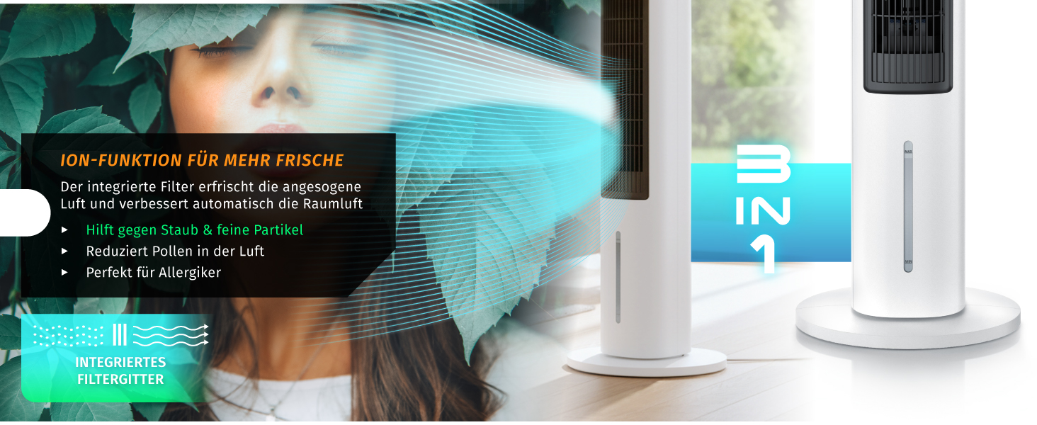 Вентилятор з водяним охолодженням Brandson ECO Design: тихий, 9 швидкостей, таймер, осциляція, іонізація, з пультом, білий