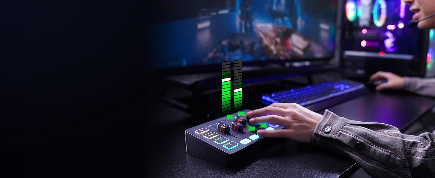 FIFINE ігровий аудіомікшер для ПК, RGB звукова карта для XLR мікрофона, аудіоінтерфейс для стрімінгу та музикантів, мікшерний пульт для геймерів і креаторів, індивідуальне керування, зміна голосу, чорний