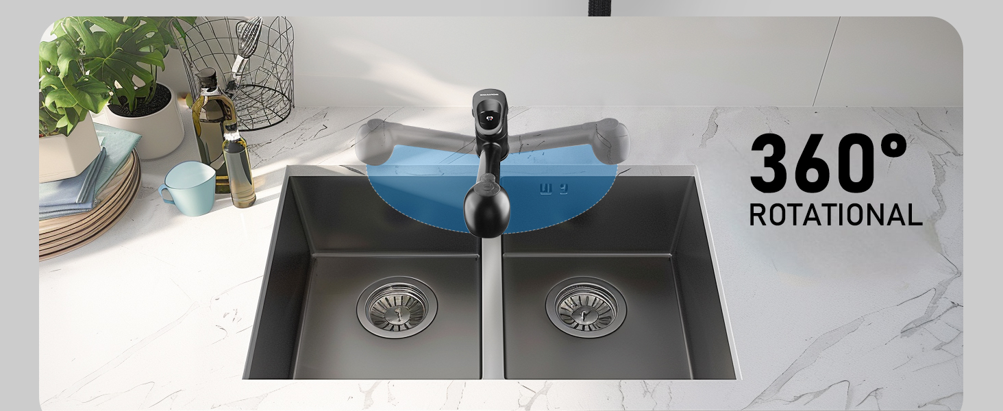 Висувна кухонна змішувач BONADE з двома виходами для води, поворотна на 360°, чорний