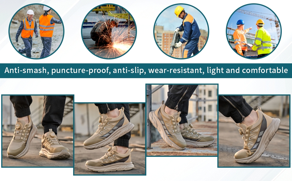 Робочі черевики для чоловіків та жінок. Зручні, дихаючі, з металевим носком. Індустріальні черевики для роботи з пряжками та шнурівками (41 EU, Хакі)