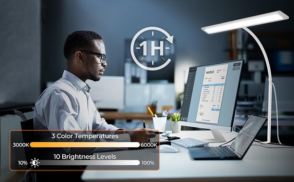 LED лампа для столу 10W з регулюванням яскравості - 160 LED, USB-адаптер, 3 колірні температури, 10 рівнів яскравості, гнучкий 30см шлангу, для дому та офісу, з пультом керування