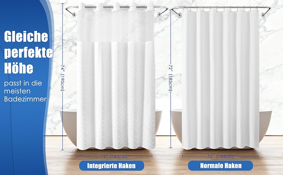 Водонепроникна штора для душу з тканини 180x190 см, 260 GSM, сіра (сітка-бохо-біла). Преміум-якість, антигрибкова, з 10 кільцями, стиль готелю/SPA, машинне прання