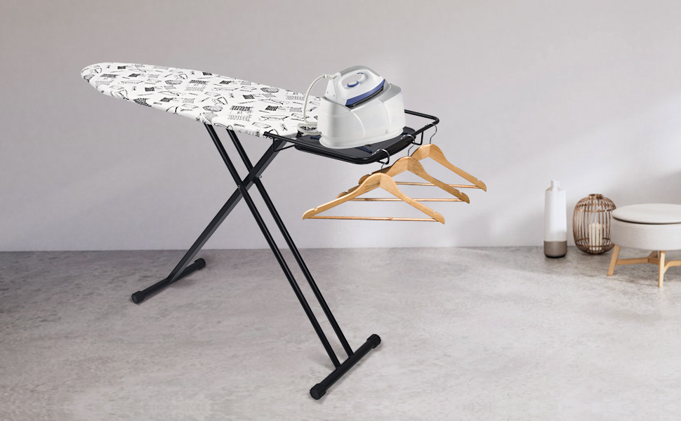 Прасувальна дошка Duwee Extra велика з парогенератором, термостійке покриття, регульована висота, стабільні ніжки, складна, 122 x 43 см (Біла)