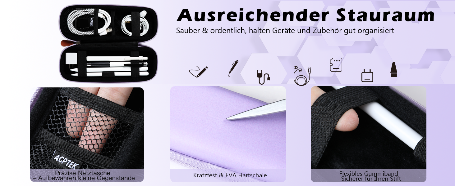 Чохол для Apple Pencil та інших стилусів: преміум шкіра, USB-кабель, фіолетовий