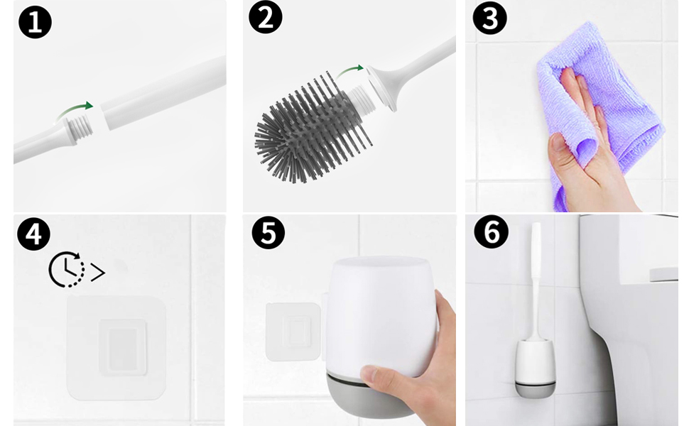 Силіконова щітка для унітазу Klobürste з тримачем, монтаж на стіну/підлогою, швидковисихаючий набір для ванної кімнати – білий (сірий та білий)