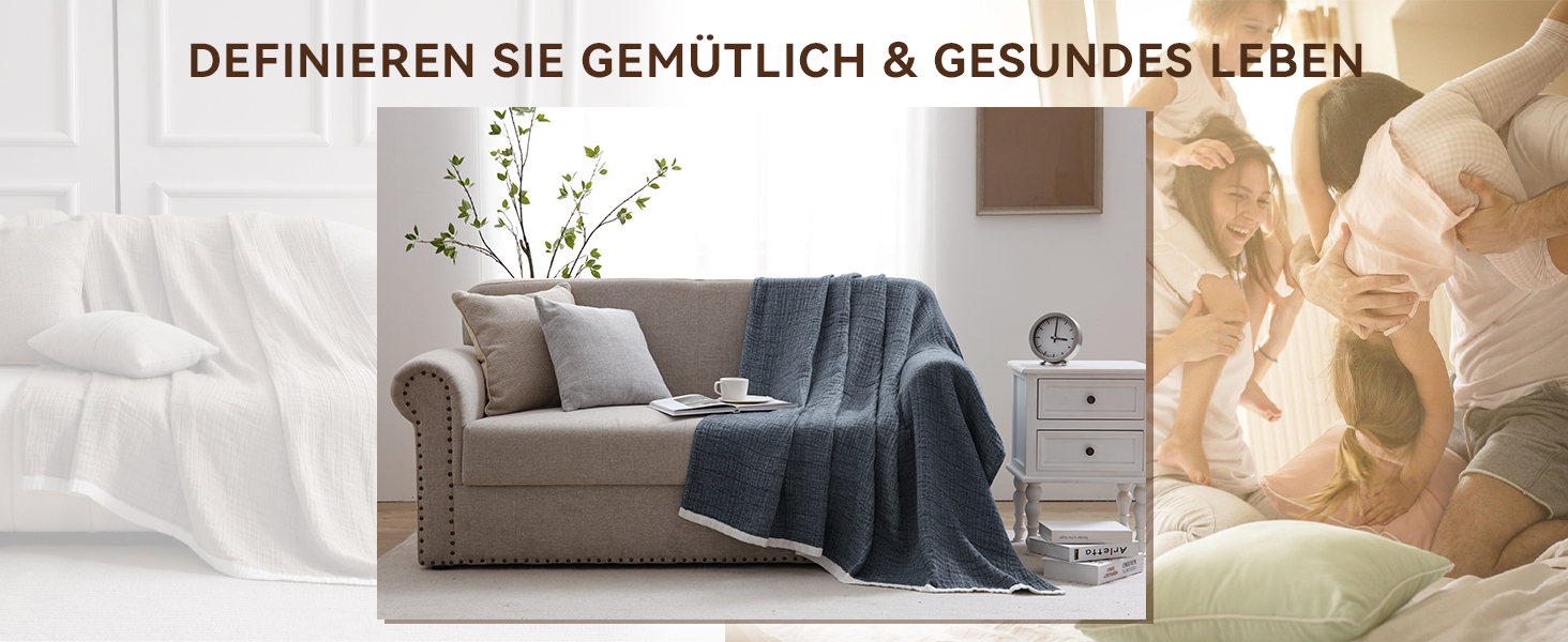 Плед SE SOFTEXLY з бавовни 100%, 4-шаровий м'який плед муслін, ковдра, покривало для ліжка, дивана, вітальні, підходить для будь-якої пори року, колір білий (темно-синій), розмір 130x150 см, 150 x 200 см