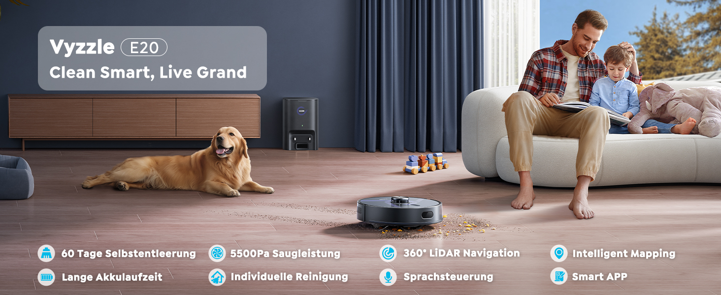 Робот-пилосос Vyzzle з функцією миття 5500 Pa, станція самоочищення 3.5L, для шерсті тварин, твердих підлог та килимів, керування через додаток, голосове керування Alexa та Google Assistant (чорний)