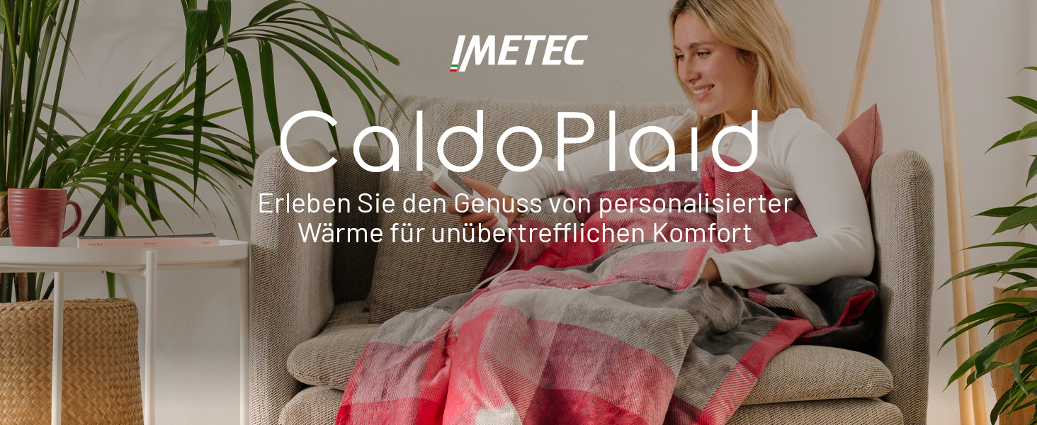 Електрична ковдра Imetec Adapto Velvet Tartan з кишенями для рук та ніг, 150x110 см, 6 температур, безпечна, швидко нагрівається, миється