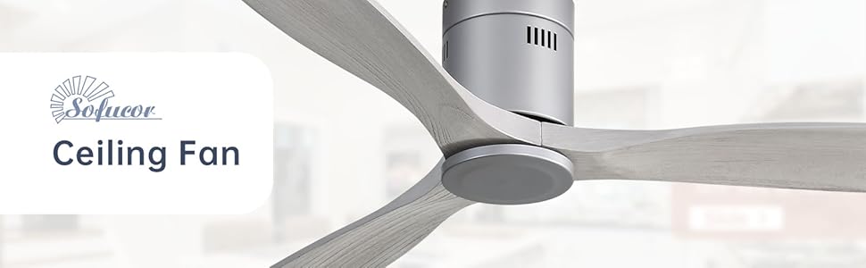 Стелянка вентилятор Sofucor з пультом керування, дерев'яна стельова вентиляція з 3 лопатями, 132 см, тиха, 6 швидкостей, таймер, DC двигун, режим літо-зима для спальні (Без світла + Flush Mount, сірий колір дерева)