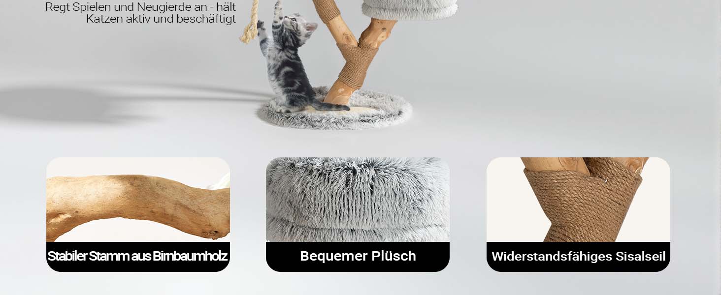 Кігтеточка Fudajo Designer у вигляді дерева, висока, з плюшем та сизалем, для котів, з гамаком (80 см)