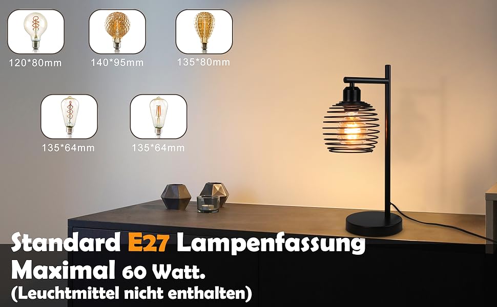 Стійка лампа ZMH Vintage, чорна, для спальні, вітальні, дитячої кімнати, офісу, металева, Е27, 60W, ретро, з вимикачем, без лампочки