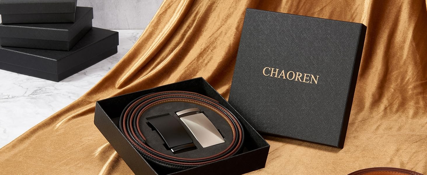 Чоловічі ремені CHAOREN 2 шт. в наборі, 35 мм, шкіряні з автоматичною пряжкою, регульовані, ідеальні як подарунок, чорний/коричневий, розмір 90-100 см