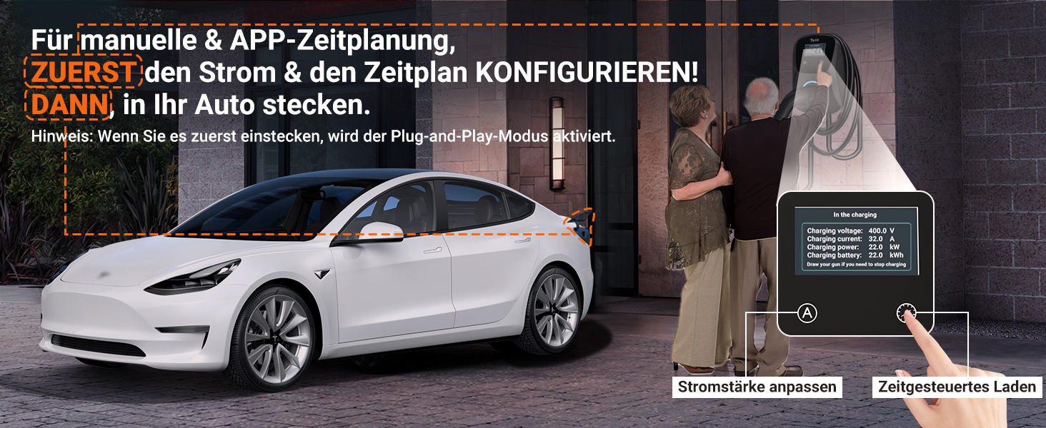 Володіння Tera EV: Смарт-зарядний пристрій 22kW/11kW з App, Typ 2, 400V, Wallbox, 7м кабель, CEE 3-фазний, для електромобілів та PHEV