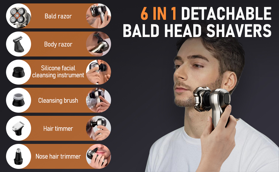 Електричний гоління для чоловіків Glatzen 6-в-1 з тримером для носа, для сухого та вологого гоління, USB-C, LED дисплей, IPX6
