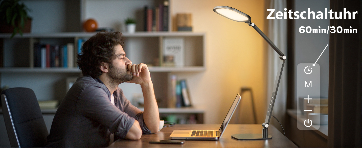 Стійка лампа LED з регулюванням яскравості, захист зору, денне світло, торшер для столу з 3 режимами кольору та сенсорним керуванням/функцією пам'яті, 15W, поворотна, чорна