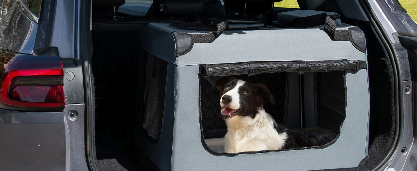 Транспортна переноска для собак Juskys Lassie XL (81x56x58 см) - складана, з підстилкою, сумкою та ручками. Підходить для собак, котів та інших домашніх тварин. Оксфордська тканина, сіра