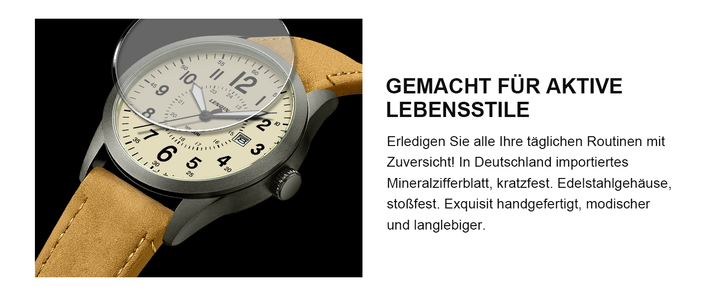 Годинник чоловічий LN LENQIN Military 30M водостійкий кварцовий годинник з датою на текстильному ремінці (світло-коричневий)
