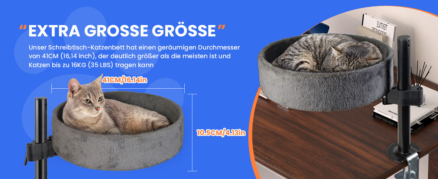 BSWAY Крісло-гніздо для кота на стіл - Покращений 360° оберт, регульована висота, без свердління. Підвищене котяче ліжко над столом. Тримає кошеня/кота близько, робочий простір чистий. Крісло-ліжко для кота на стіл, темно-сірий колір, XL розмір