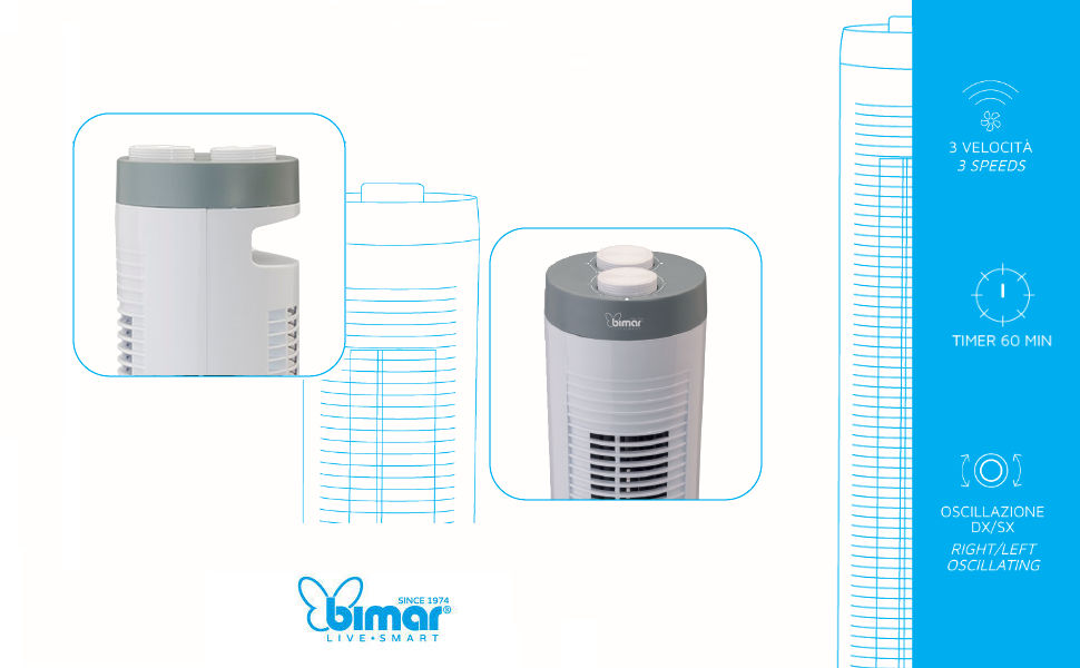 Турбовентилятор Bimar VC77 з таймером, 80 см. 3 швидкості, регульований кут нахилу, автоматичне гойдання вліво та вправо, потужність 45 Вт