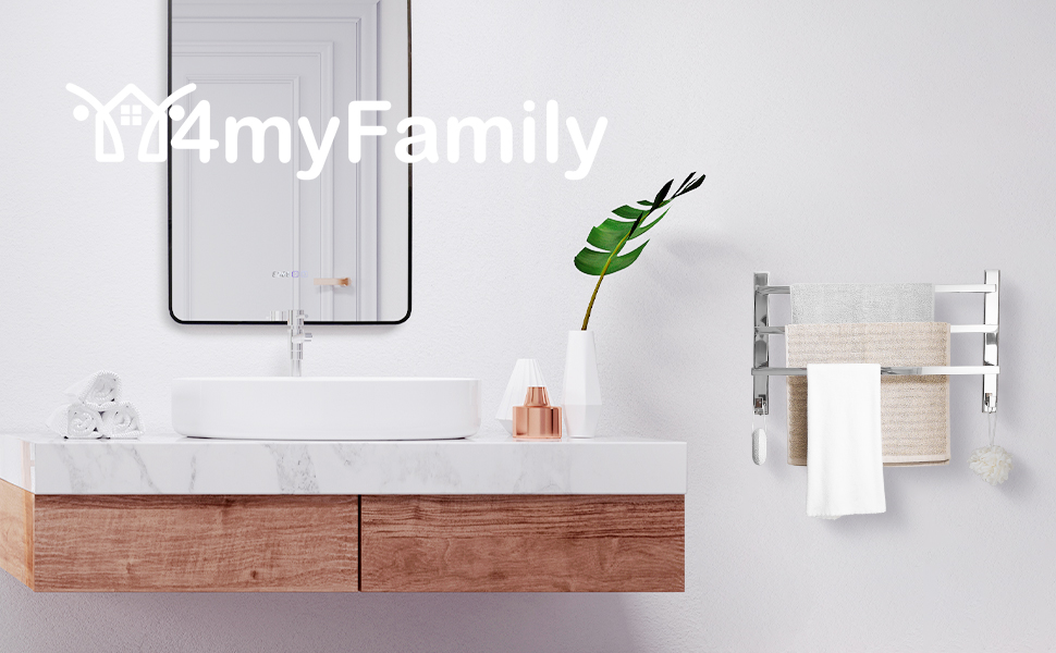 Тримач для рушників без свердління для ванної кімнати | Без бактерій | Прихований кріплення | Тримач рушників з гачками - нержавіюча сталь SUS 304, нержавіюча сталь, полірована | з дзеркальним покриттям