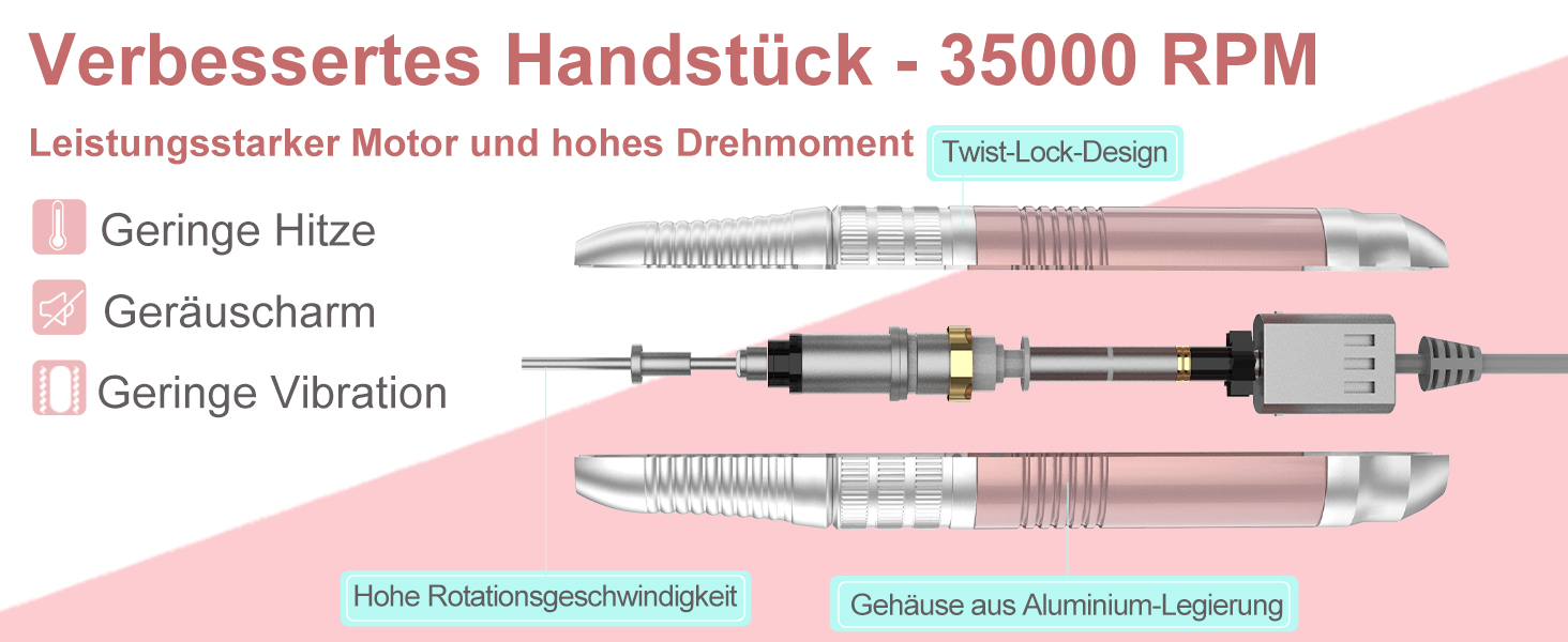 Електричний набір для манікюру та педикюру Delanie Nagelfräser 35000 U/Min 6 в 1 (рожеве золото, акумуляторний)