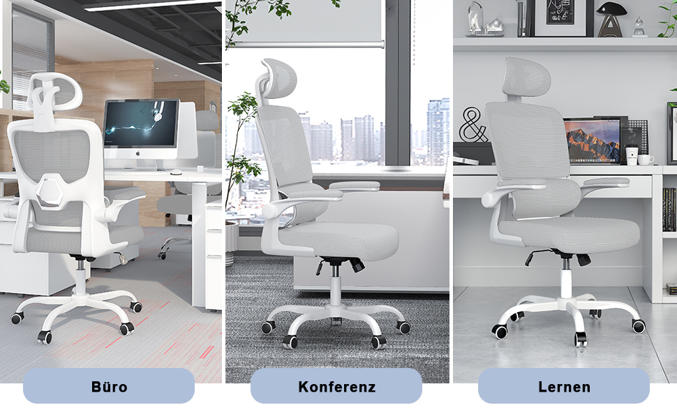 Офісне крісло Naspiro, ергономічне з регульованою підголівником, підлокітниками та підтримкою попереку, поворотне, сітчасте, для дому та офісу, сіре