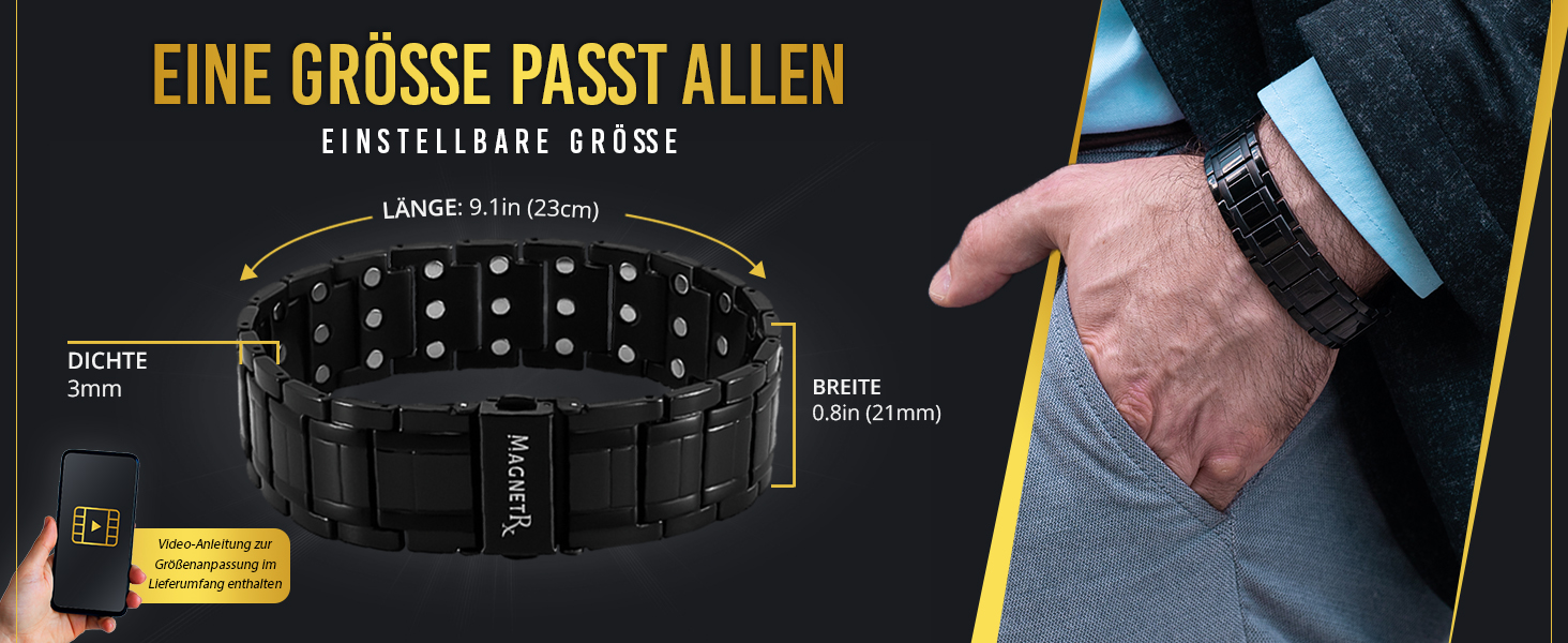 Браслет-магнітотерапія MagnetRX® Titan для чоловіків з трійною силою – титановий магнітний браслет – регульований браслет для чоловіків – магнітний браслет для чоловіків з високоякісною застібкою (чорний)