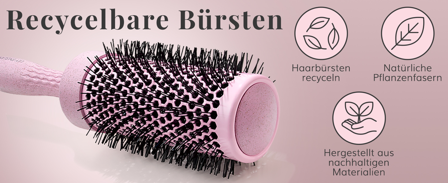 Набір біо-круглих щіток для волосся Lily England | Екологічний набір для сушіння феном | Рожевий колір