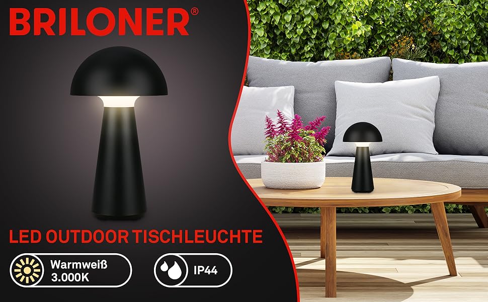 LED настільна лампа BRILONER бездротова з торшером, диммування, тепле світло, 28x16 см, чорний колір