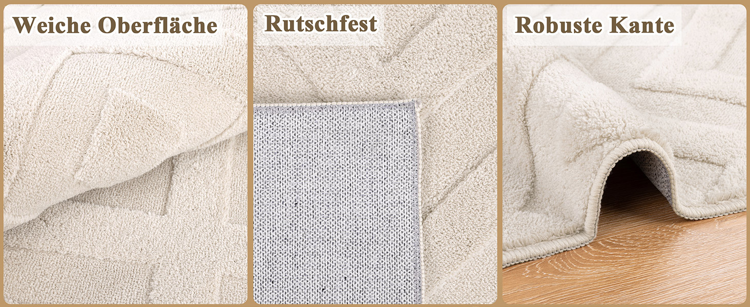 Килим для вітальні SHACOS з коротким ворсом, бежевий, геометричний з 3D ефектом, 120x160 см та 140x200 см