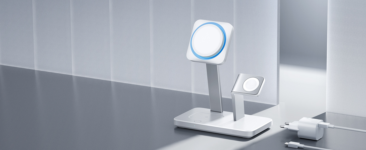 Зарядний пристрій ESR 65W GaN 5 в 1 з підтримкою MagSafe, білий (3 в 1). Сумісний з iPhone 17/16/15/14/13/12, Apple Watch, AirPods та USB A/C пристроями