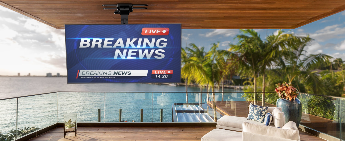 Електричний стельовий кронштейн для телевізора 37-75 дюймів, чорний - похилий, з пультом ДУ, до 45 кг