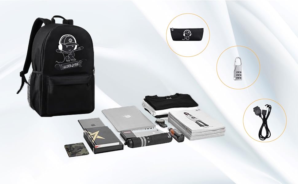 Шкільний рюкзак для хлопчика BSTcentelha з USB-портом та зарядкою, чорний