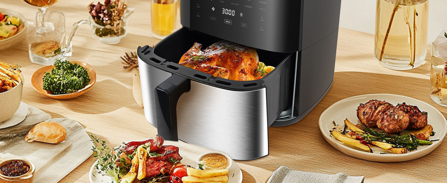 Фритюрниця без олії 7L XXL з сенсорним екраном, 12 програм, 1800W, чорний/сталь