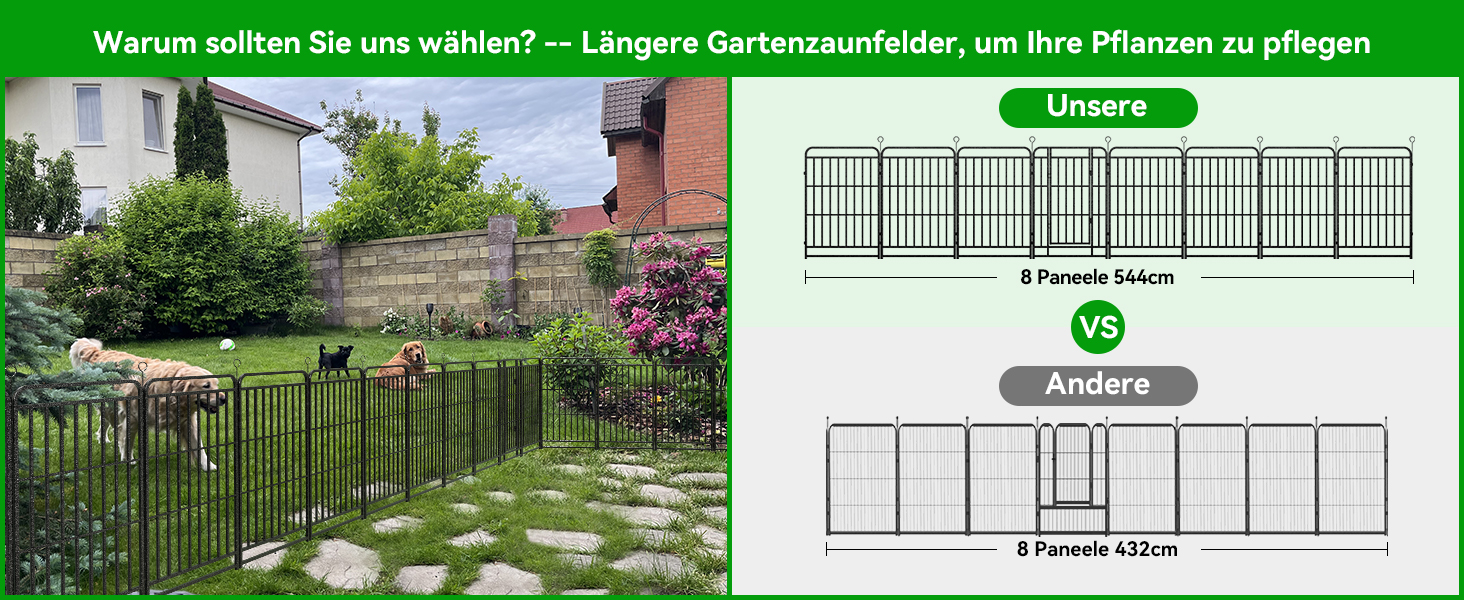 Вольєр для цуценят 544см, 80см висотою, 8-секційний розкладний вольєр для тварин з дверима, вольєр для собак, переносний загін для собак, котів, кроликів та саду, збірка без інструментів (8 секцій - 100см висотою)