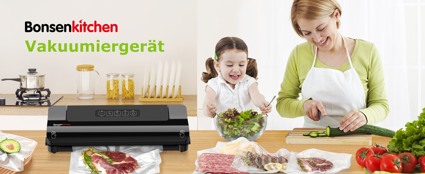 Вакуумний пакувальник Bonsenkitchen: швидкий, компактний, для продуктів харчування, з аксесуарами