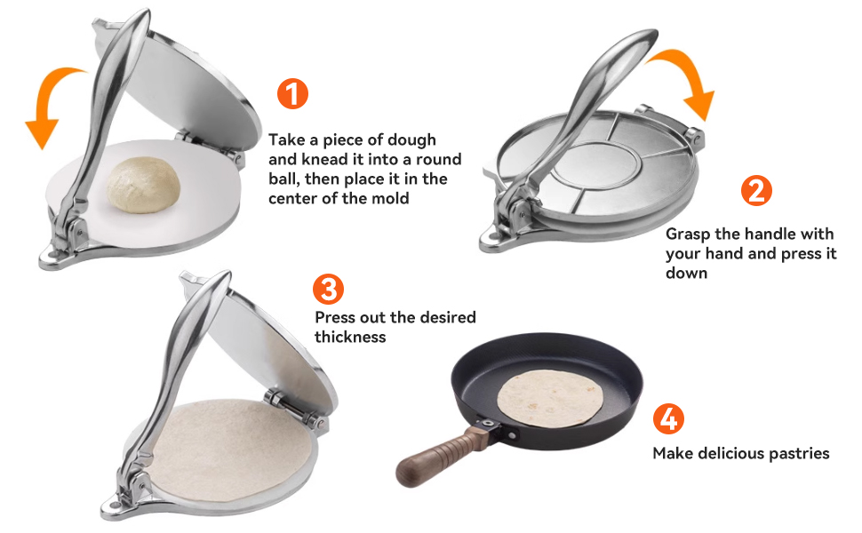 Пресс для тортилій Cyrank, ручний ротатор для роти, прес для тако, квесаділи, з алюмінієвого сплаву (16 см, срібний)