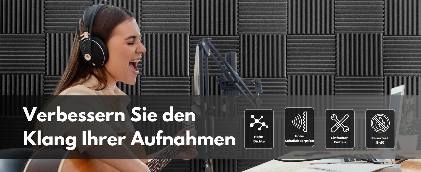 Акустичний поролон для звукоізоляції стін, 24 панелі 30x30x5 см, високої щільності, антрацитово-сірий, для студії звукозапису (з клеєм)