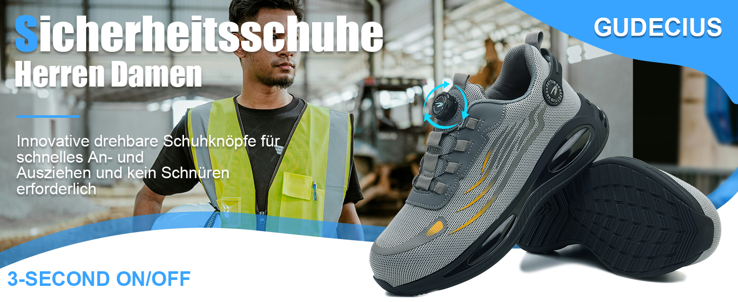 Робочі черевики з металевим носком для чоловіків та жінок, сірі, розмір 43 EU, дихаючі, з поворотним затвором, захисне взуття
