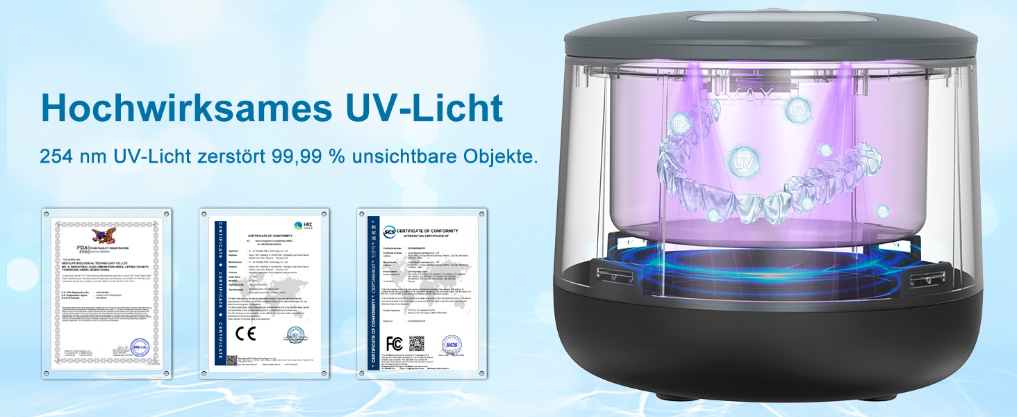 Ультразвуковий очищувач для кап, брекетів та елайнерів з УФ-стерилізацією 45 кГц, 4 режими, 200 мл, чорний