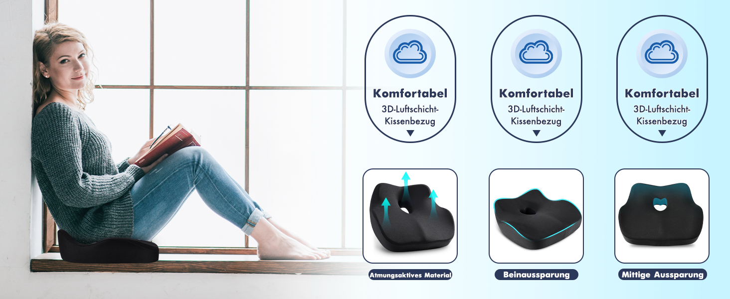 Подушка для сидіння з піни Memory Foam SKYNY: ергономічна, для офісного та геймерського крісла