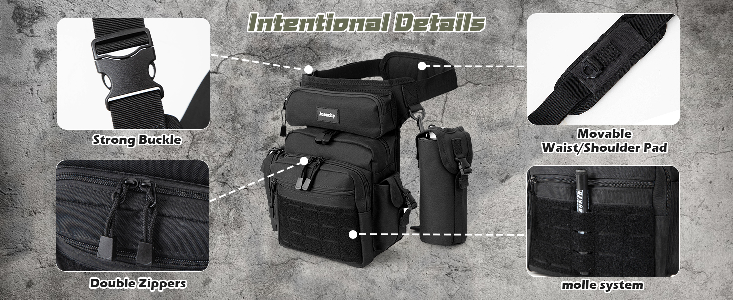 Тактична нагрудна сумка на ногу Jueachy, водонепроникна, для риболовлі, кемпінгу, чорного кольору (великий об'єм)